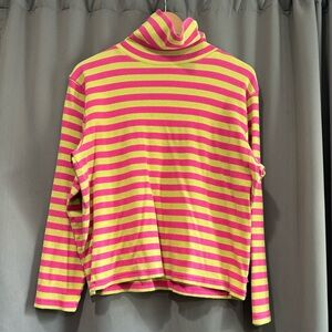 Liz Claiborne Green Pink Striped Turtleneck XL